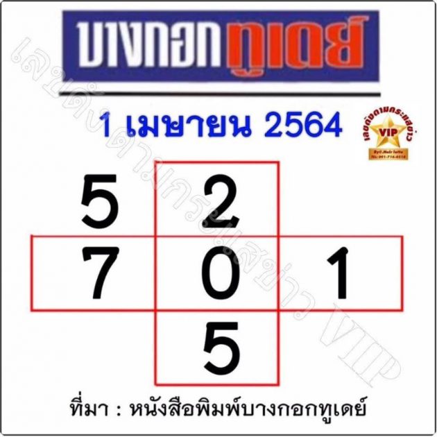 หวยบางกอกทูเดย์ 1/04/65 งวดนี้