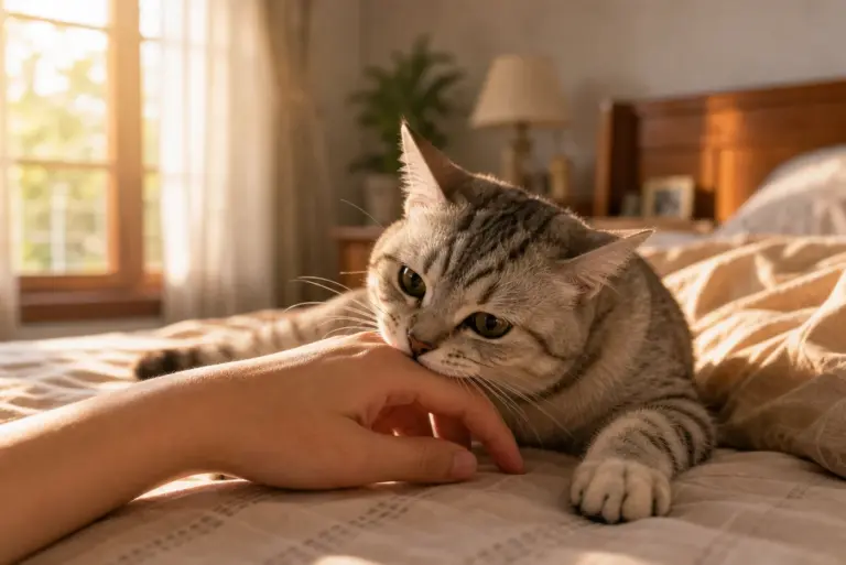 ฝันว่าแมวกัด ภาพแมวกัดมือในบรรยากาศนุ่มสมจริง